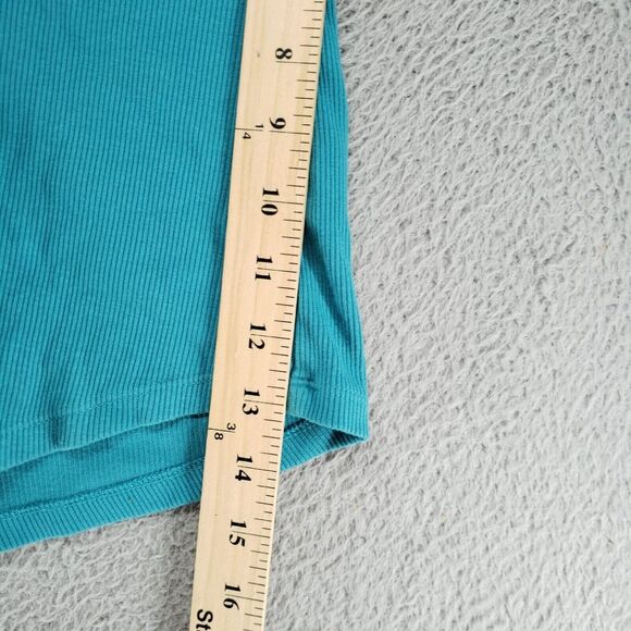 Chico's Pagoda Blue Ribbed Knit Eyelet Henley Top 1/2 Button Womens Size 1 - Picture 7 of 16